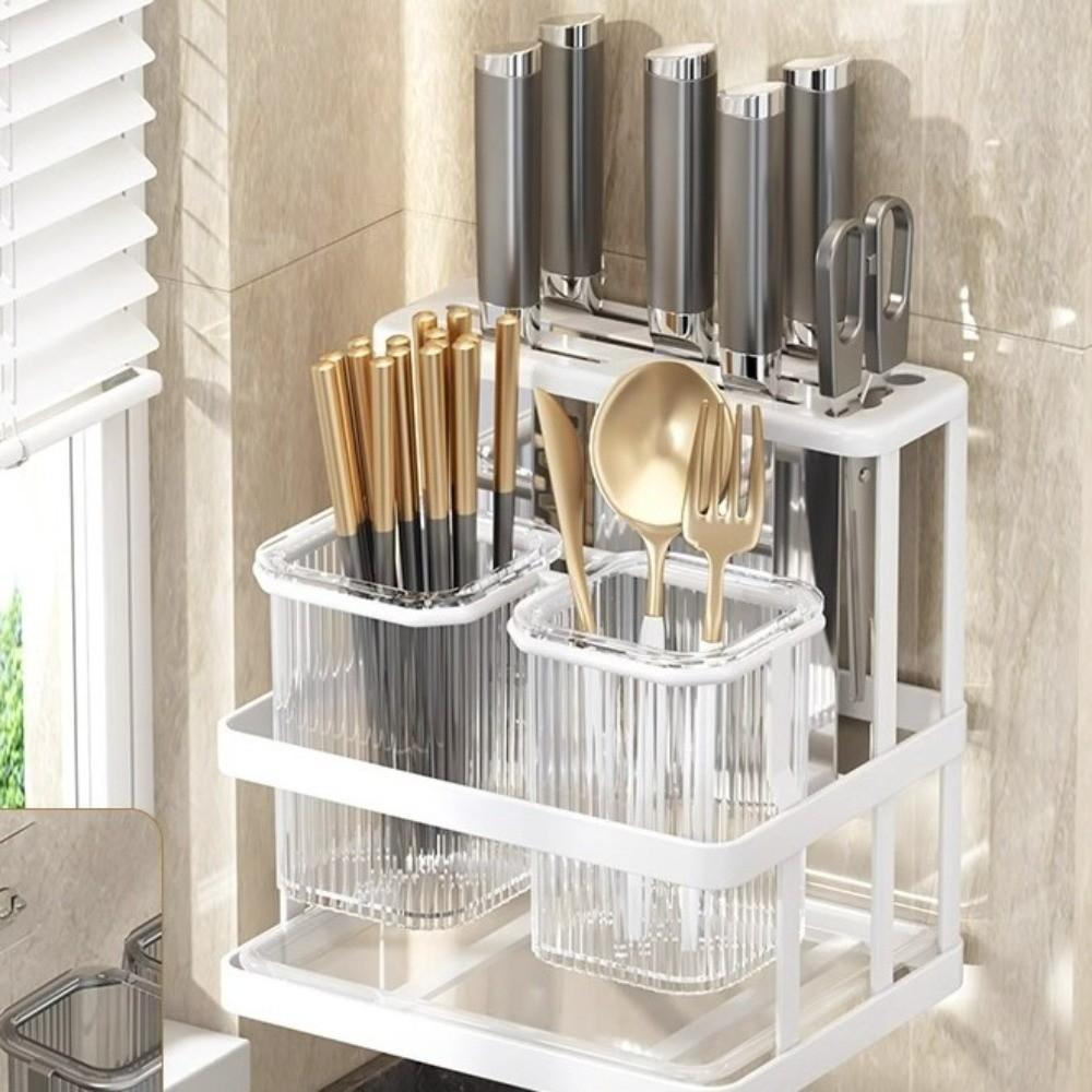 Mildew-Proof Kitchen Storage Rack Carbon Steel Cutlery Organizer Drain Rack  Countertop Storage