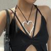 Överdrivet Stort Ihåligt Kärlekshjärta Hänge Choker Halsband för Kvinnor Goth Rosett Justerbar Kedja Y2K Smycken Bröllopstillbehör