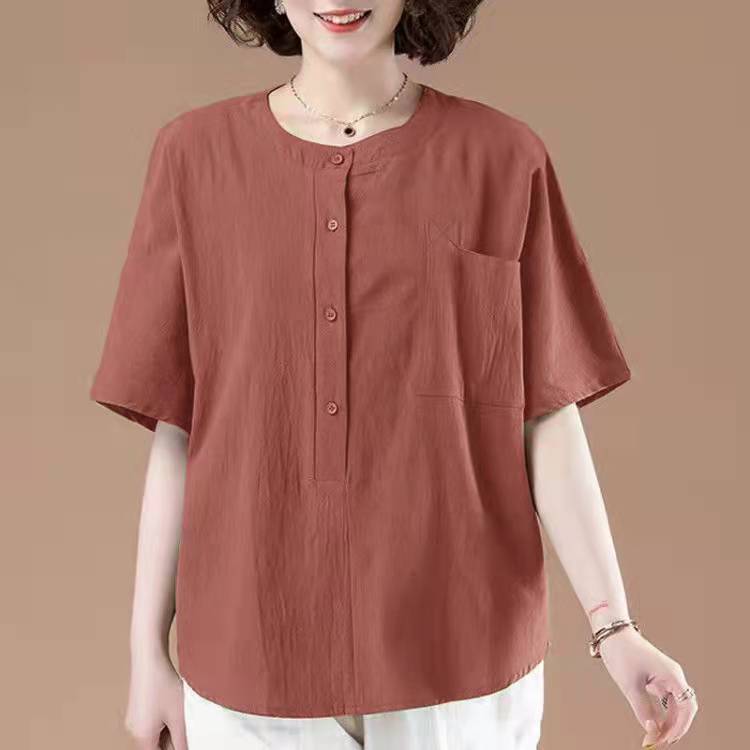 Mittelalterliches Mutter-Shirt für Damen Kurzärmeliges Sommer Plus Fett Übergröße Damen-Shirt Baumwoll-Top Locker Bauchbedeckendes Shirt