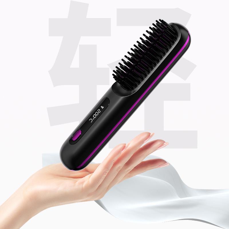 Wireless LCD Straightening Comb: Portable Negative Ion Hair Comb with Electric Charging & No Damage Styling.
