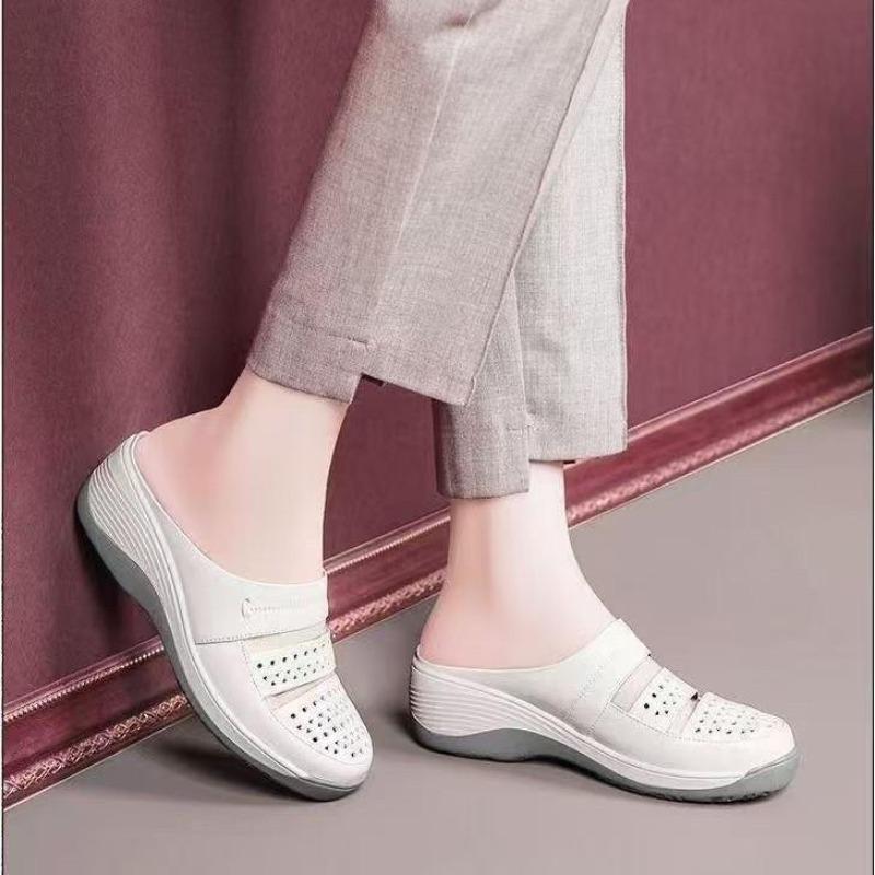 New Style Thick-soled Soft Leather Open-toe Half-heeled Women's Soft-bottomed Platform Shoes