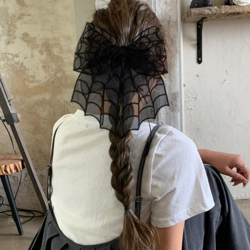Halloweenské síťované mašle do vlasů Černé pavučinové mašle do vlasů Sponky do vlasů Roztomilé doplňky do vlasů pro ženy Dívky Halloweenské párty drobnosti