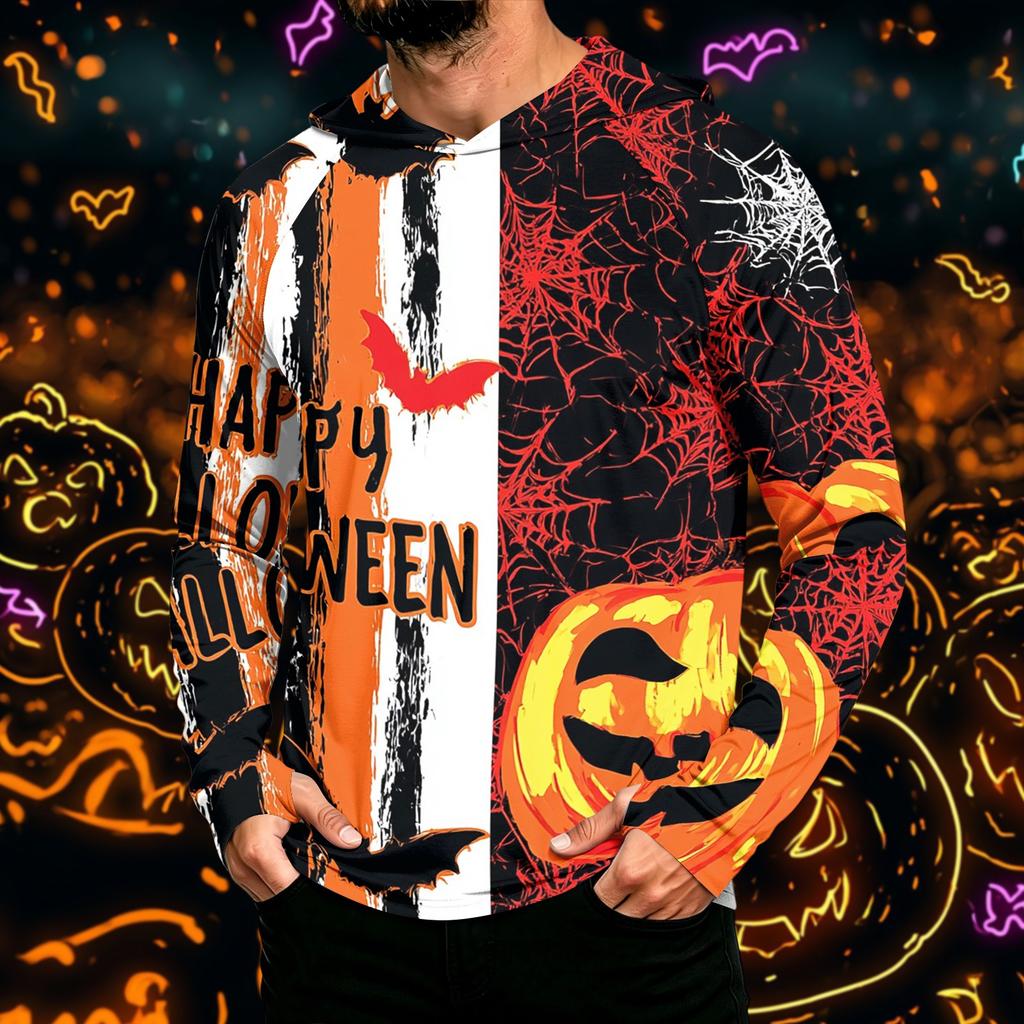 Men's Long Sleeve Hoodie with Sun Halloween Print Pullover