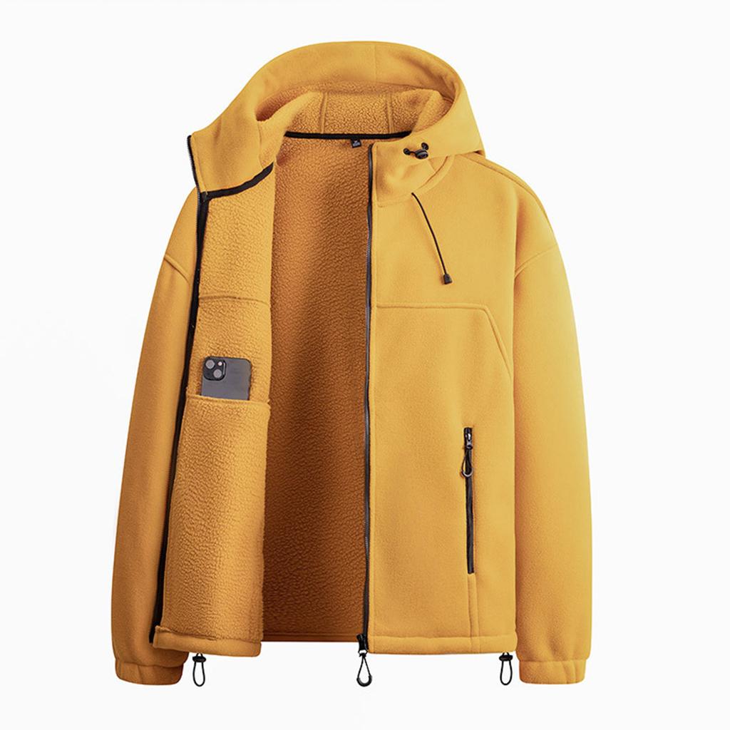 Men's Casual Outdoor Hooded Zipper Pocket Jacket Fleece Warm Sweatshirt