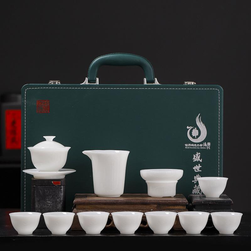 Pu Jade Porcelain Tea Set, Cover Bowl, Tea Cup for Home Use, High-end Gifts for Customers, Business Company Gifts