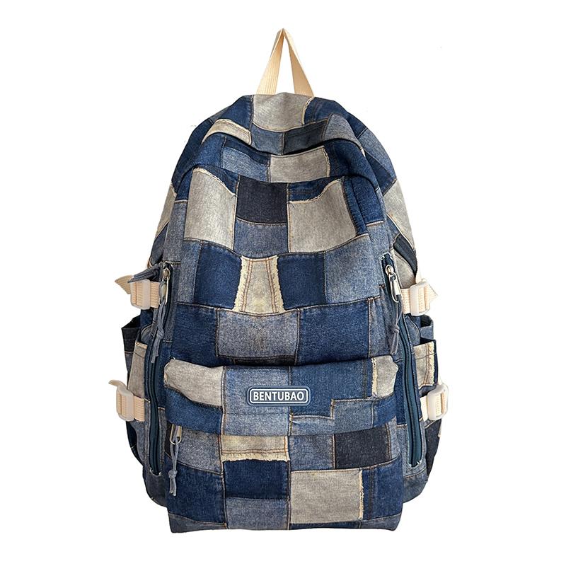 

Студенческий школьный рюкзак, женский клетчатый рюкзак большой емкости, рюкзак для учащихся средней школы синий