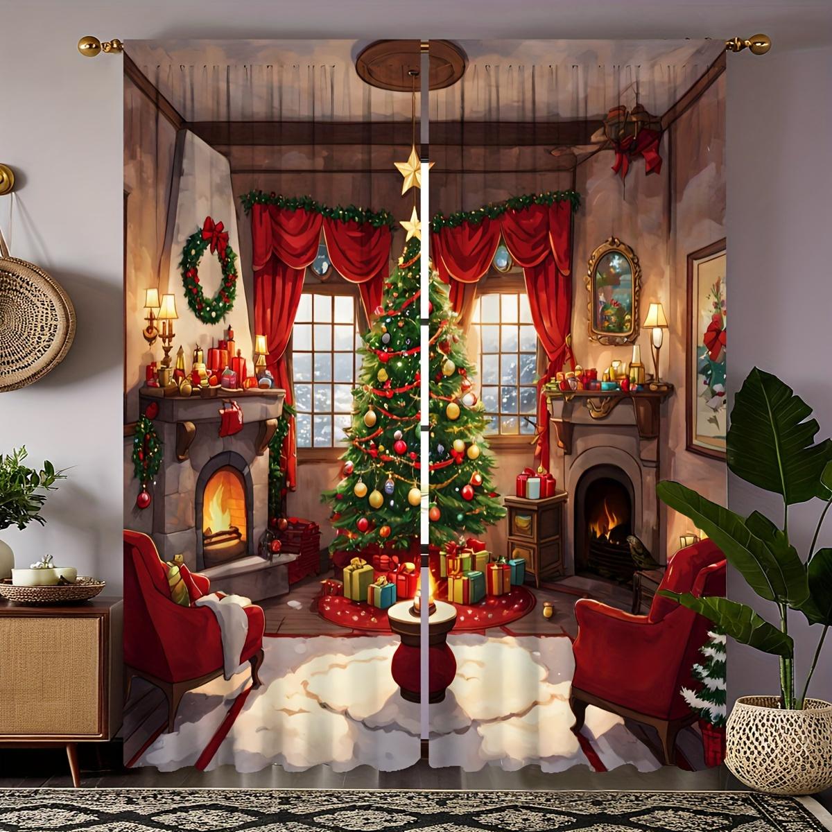 

2 шт. Рождественская серия воздушных шаров с белым фоновым изображением занавеска для кабинета, кухни, гостиной, комнаты в общежитии, карман для штанги, верхнее окно 100W130H(CM)40x51in&Grommet Top