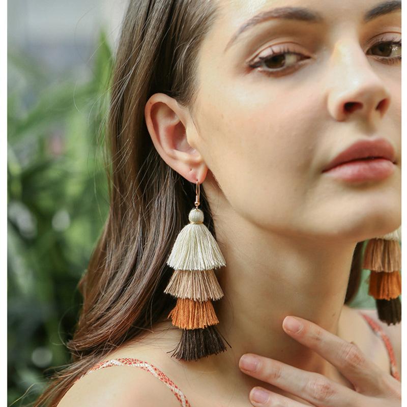 Bohemian Multi-Layer Fringed Earrings Ethnic Style Colored Ear Hooks Drooping Earrings