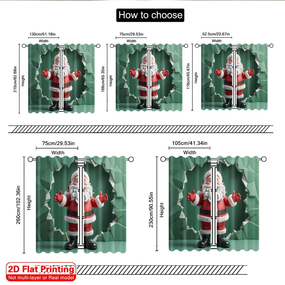 2pcs 2D flat printing Christmas Drapes Santa Christmas Festive Joyful Celebration 100% Polyester Without Electricity Festive