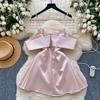 Birthday party dress three-dimensional butterfly tube top off shoulder suspender fishbone waist A-word skirt satin dress short skirt