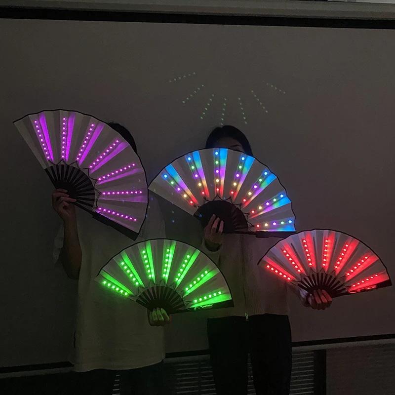 Halloween Carnival Party Lighting Supplies 10Inches Led Neon Light Rave Fan Folding Luminous Fan Glowing In The Party