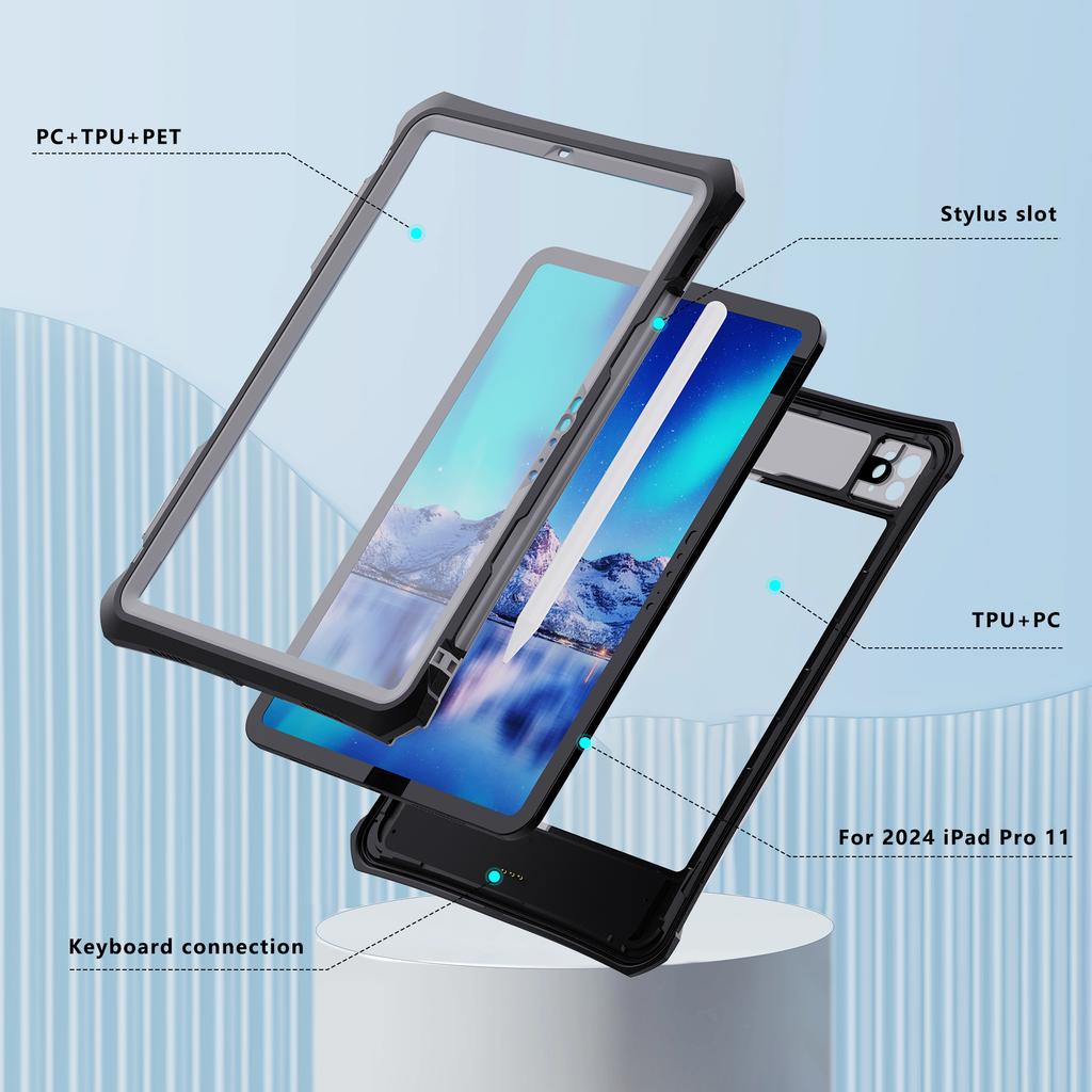 SHELLBOX Für iPad Pro 11 (2024) Wasserdichtes Gehäuse IP68 Unterwasser-Schutzhülle für stoßfestes Tablet