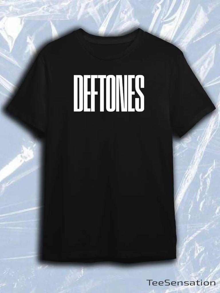 TeeSensation Black Crew Neck Short Sleeve T-Shirt with White DEFTONES Band Text Logo Print
