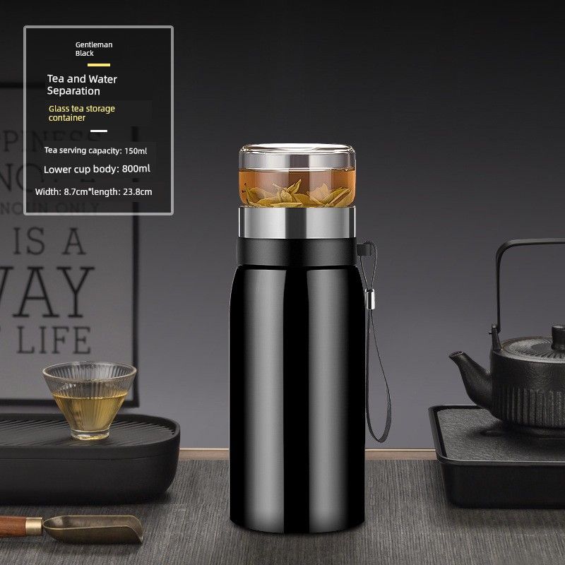 Large-Capacity Thermos Cup for Men, High-End Portable Stainless Steel Water Cup, Large Tea-Water Separation Tea Cup for Personal Use