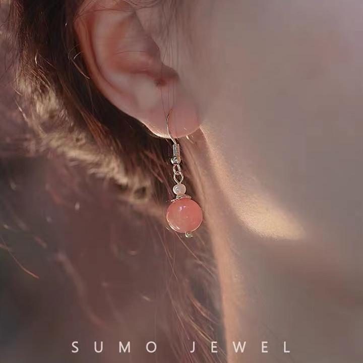 Retro Chinese Hetian Hanfu Style Clip-On Earrings - Unique Niche Design, No Piercing Needed