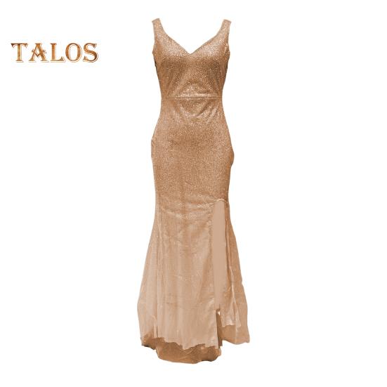 Vestido de noche para mujer, escote en V profundo, dobladillo dividido, lentejuelas, dobladillo ajustado de cola de pez, cierre de cremallera en la espalda, sin mangas, vestido de fiesta de cóctel, largo hasta el suelo, vestido de baile