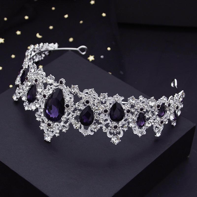 Purple Crystal Wedding Crown for Queen Bridal Headdress Fashion Tiaras Hairwear Girls Prom Head Ornaments Jewelry