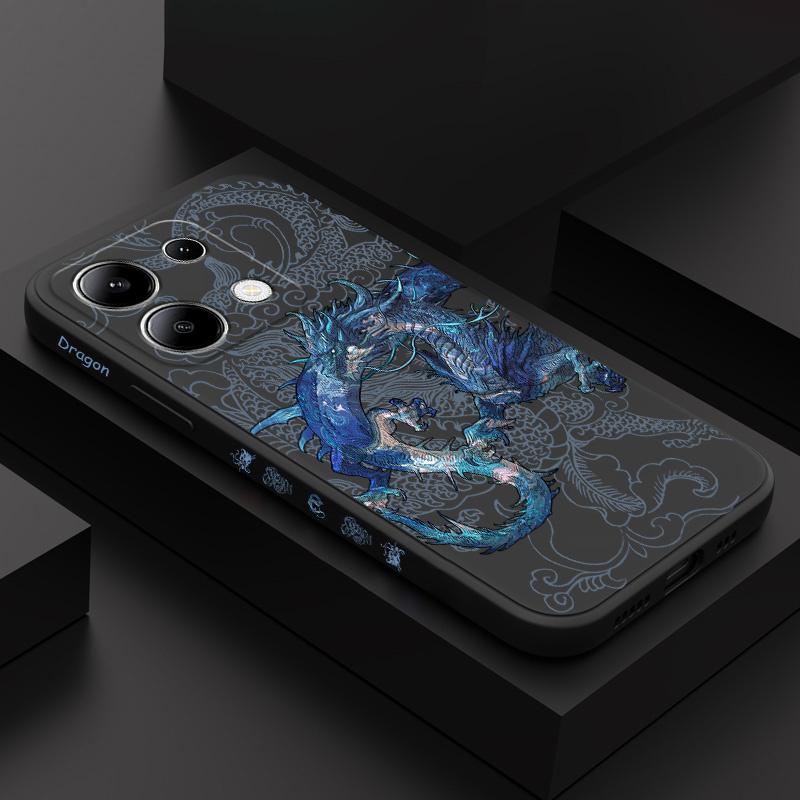 Blue Dragon Phone Case For Xiaomi Redmi Note 14 13 12 12S 11 11S 10 10S 9 9S Pro Plus 4G 5G Liquid Silicone Cover
