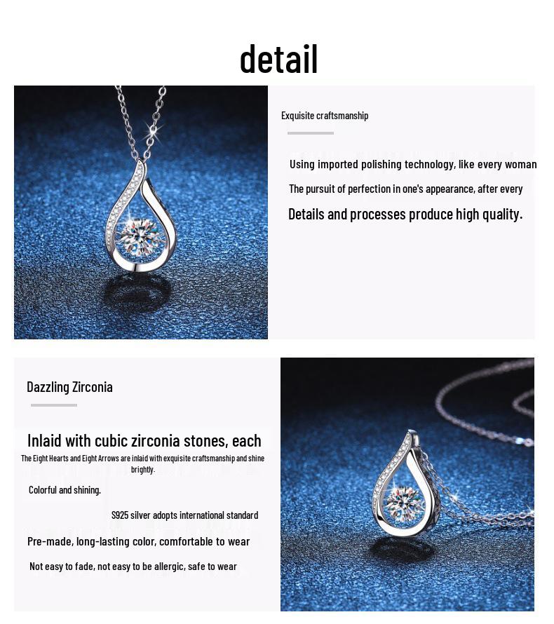 Korean Style Moissanite Water Drop Necklace: 1 Carat S925 Sterling Silver Pendant