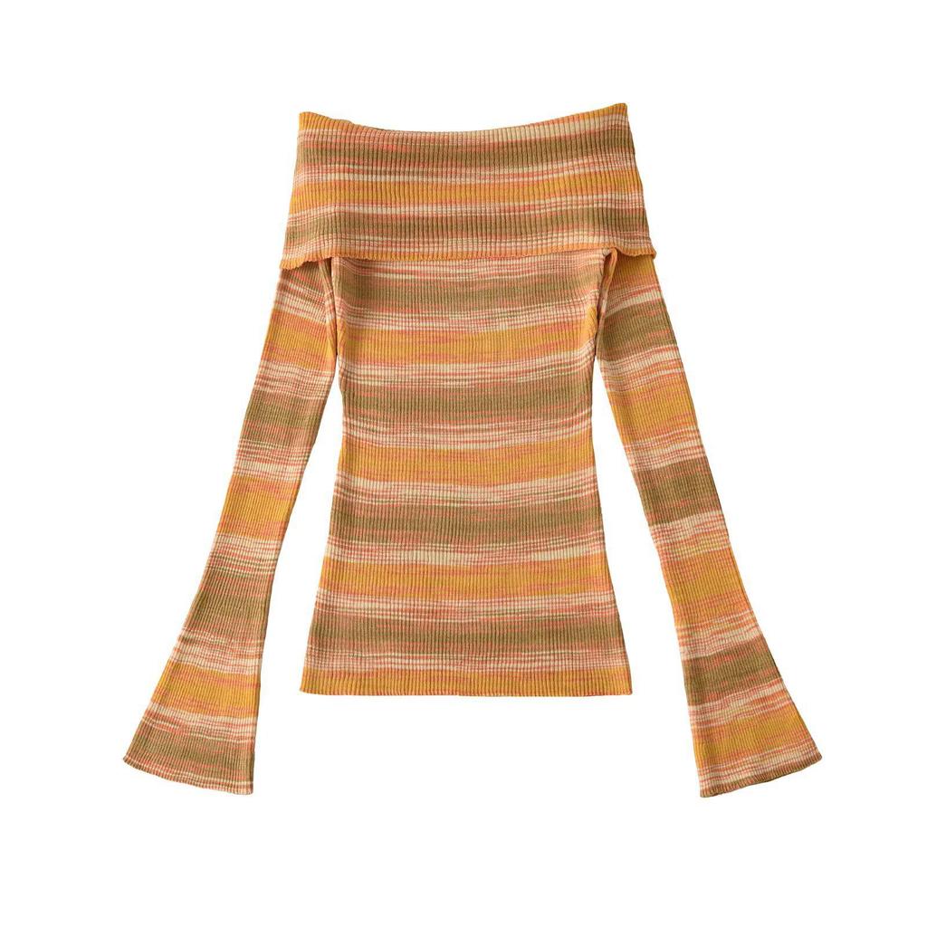 Spring French Retro One-Shoulder Striped Sweater