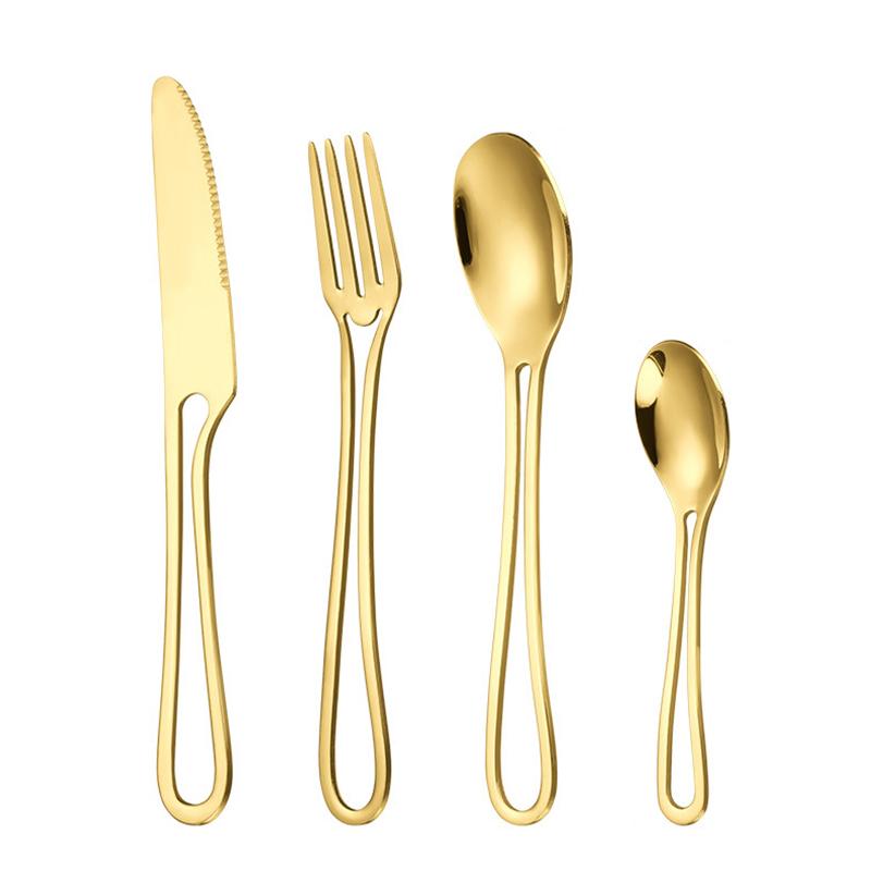 4Pcs/1Set Novelty Dinnerware Tableware Set 304 Stainless Steel Reusable Travel Cutlery Spoon Fork Knife Camping Utensils