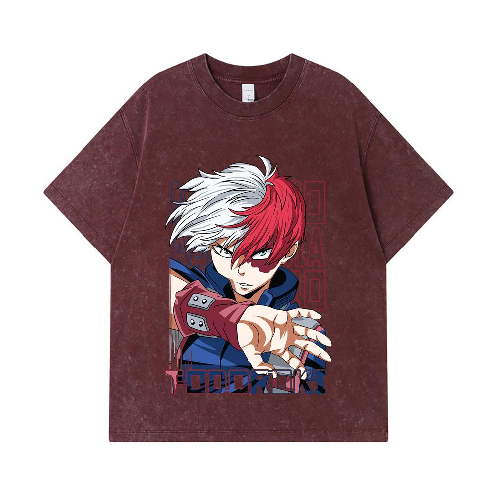 275 GSM Washed T-shirts 100% Cotton My Hero Academia V18 Todoroki Print Unisex Heavy Cotton T Shirt