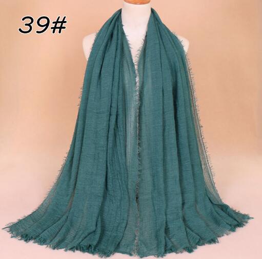 New Ethnic Oversize Muslim Crinkle Hijab Head Scarf Women Solid Bubble Cotton Shawls And Wraps Soft Big Linen Foulard Femme
