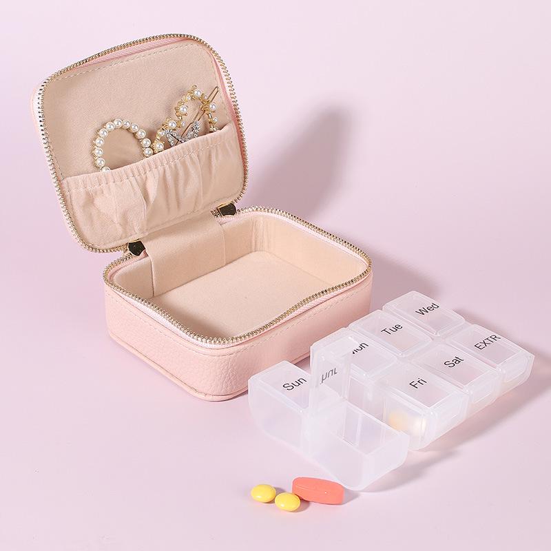 Portable Cross-Border PU Jewelry and Pill Box: Minimalist Double-Layer, Sealed Storage for Rings and Pills