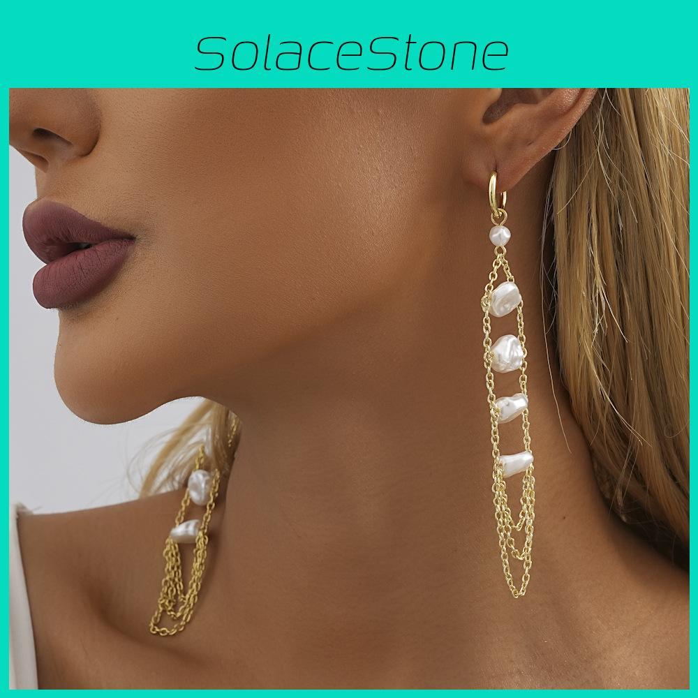 White Geometric Chic Pearl Earrings With Chain Tassels For 2023 Women