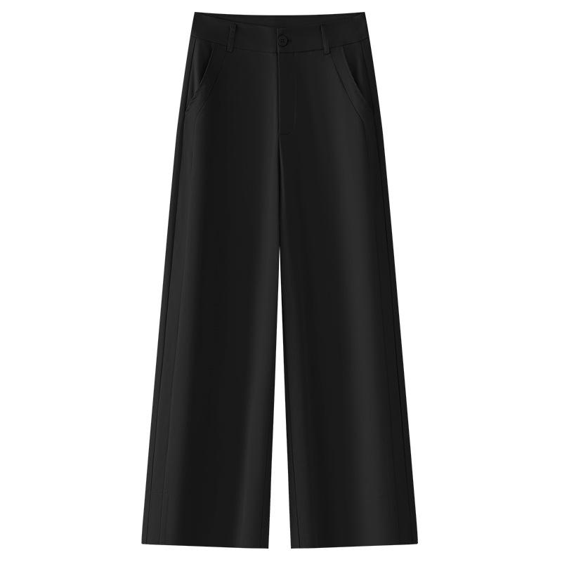 Women's Wide-Leg Dark Blue High-Waisted Cropped Pants - Summer 2025 Collection, Lightweight, Slimming, Loose, Draped, Casual Style