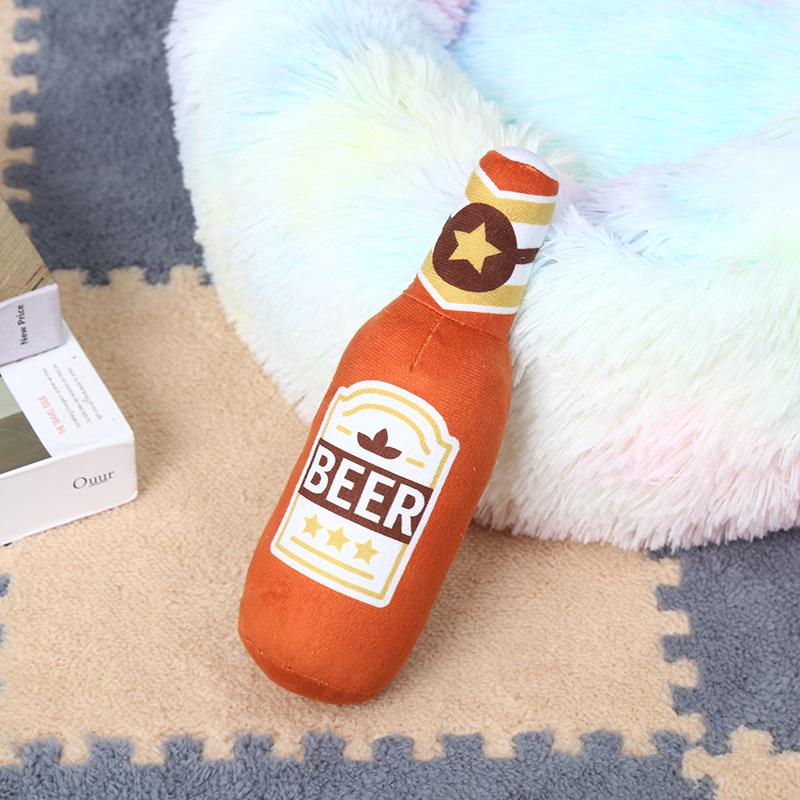 Plush Vodka Whiskey Bottle Squeaky Dog Toy - Chew Resistant & Teething Friendly