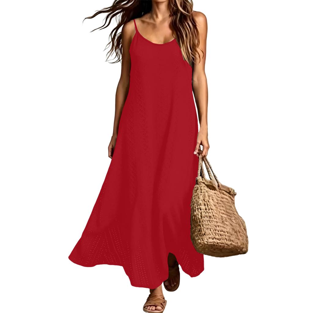 Damen Bohemian Urlaubs-Einfarbig Ärmellos V-Ausschnitt Maxikleid Leicht Lässig Lockerer Schnitt Sommer-Sonnenkleid