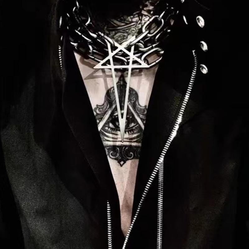 Trend Silver Color Chain Pentacle Necklaces Punk Collar Chokers Necklaces For Men Women Jewelry Aesthetic Thick Necklace