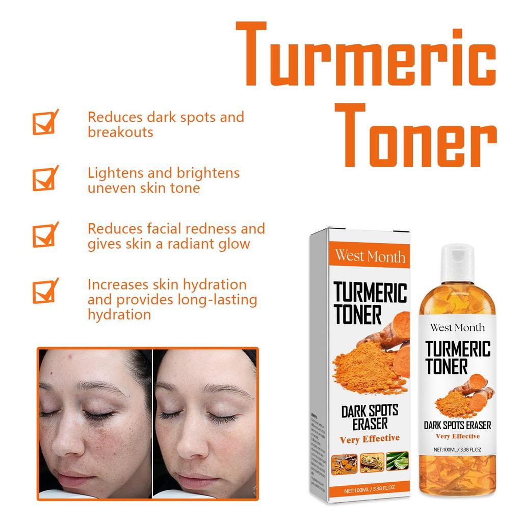 West&Month Anti-Dark Turmeric Toner ,Deeply Hydrates and Moisturizes, Brightens and Firms Facial Skin, Suitable for Face 100ml