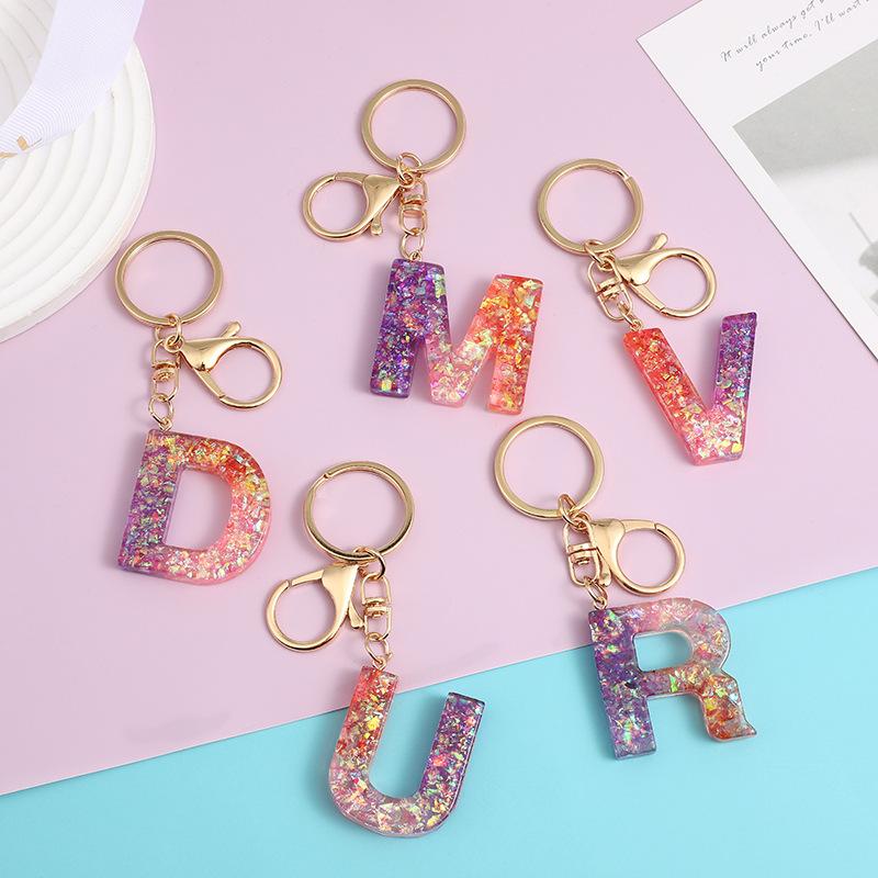 Ab Glue Fuchsia Gradual Change Letter Keychain Pendant Pendant Japanese And Korean Style Popular Versatile Keychain Jewelry