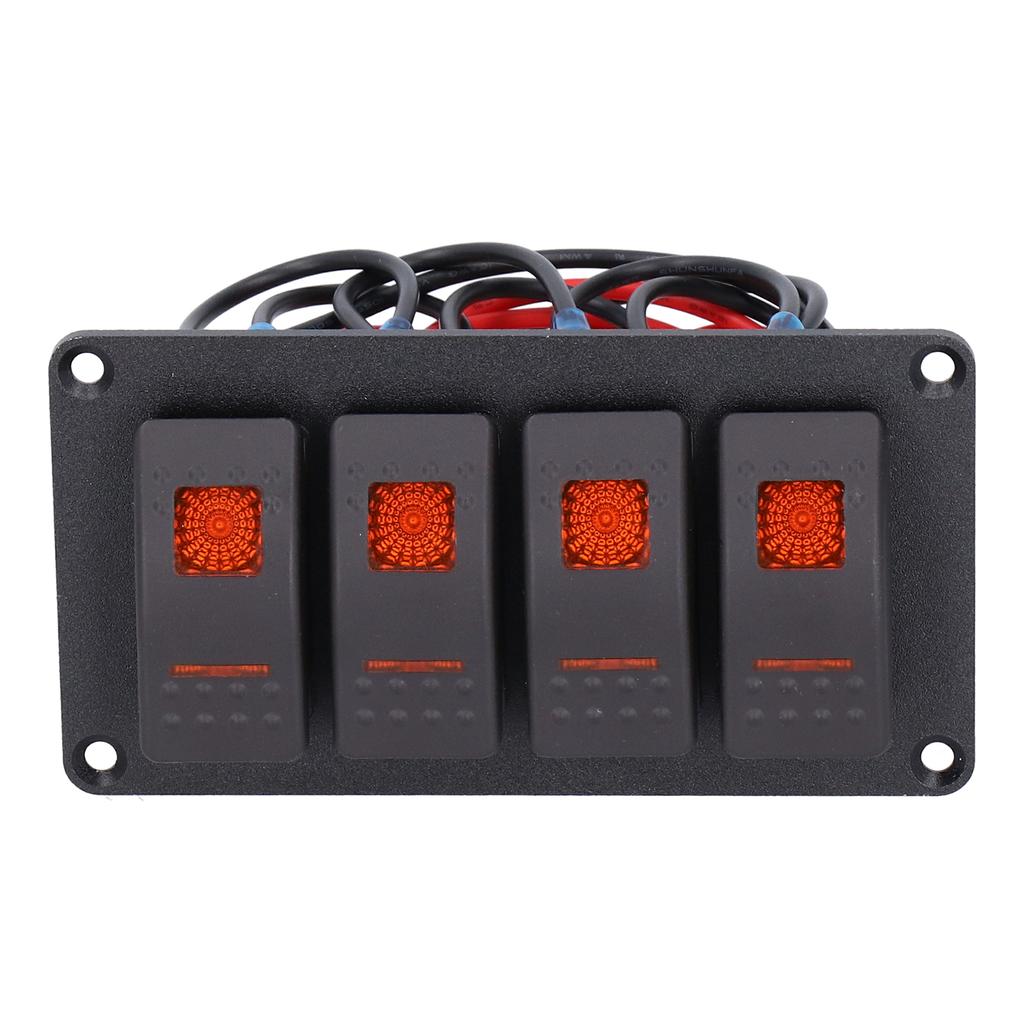 4 Gang Rocker Switch Panel LED Backlight 5‑Pin Overheat Protection for 12V 24V Vehicle Marine Yacht BoatOrange Light