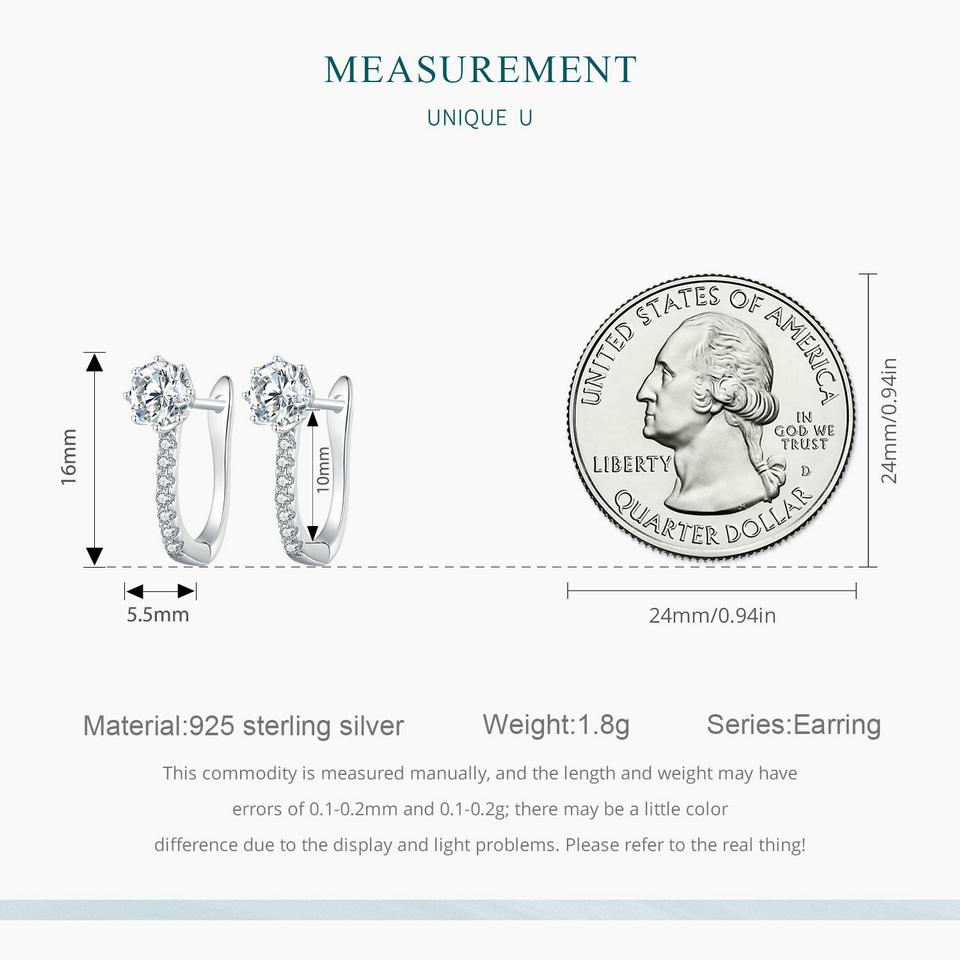 Bamoer 925 Sterling Silver Plated Platinum Minimalist U-Shape Ear Buckles Classic Hoop Earrings for Women Fine Jewelry