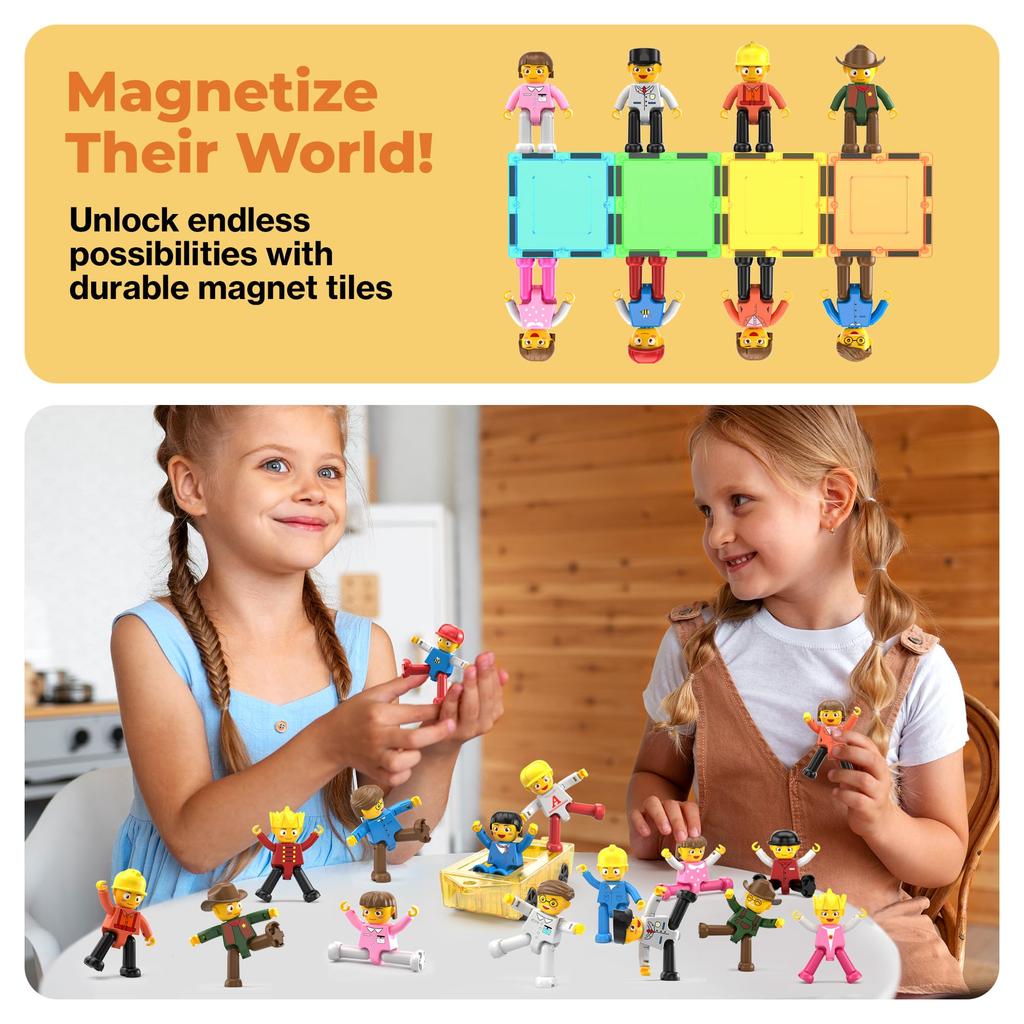 PicassoTiles Character Action Figure Toy Set for Expanded Variety Magnetic Building STEM Learning Magnetic Building Block Tiles Pretend Play