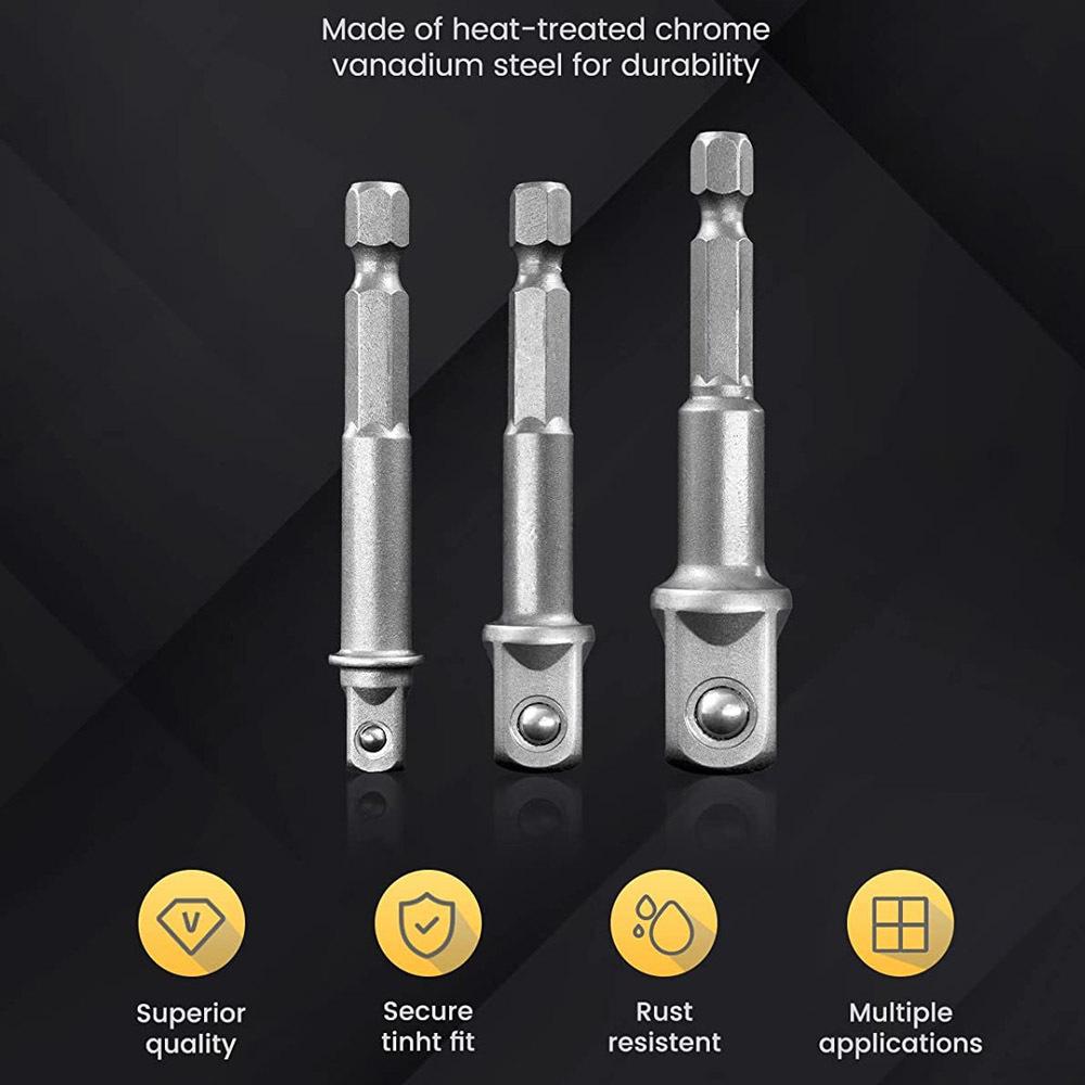 Wrench Sleeve Power Drill Socket Adapter Bits Hex Drill Nut Driver Shank 1/4 3/8 1/2 Connecting Rod Head Extension Drill Bits