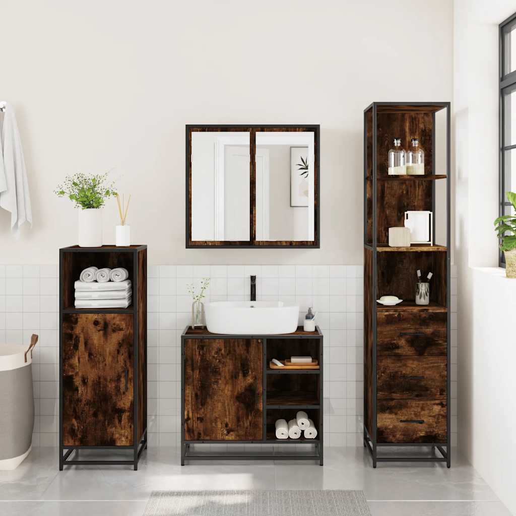 3 piece bathroom furniture set smoked oak wood based panel