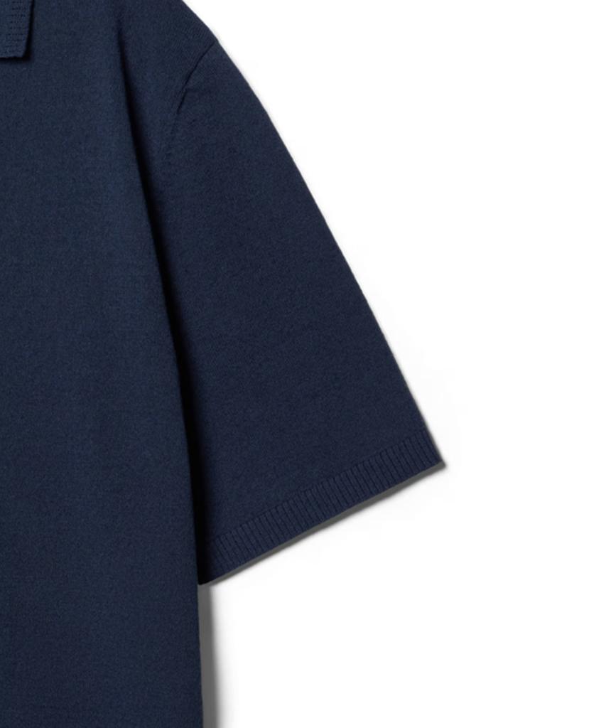 Hejiseu [His] Navy Cool Linen Short Sleeve Collared Knit