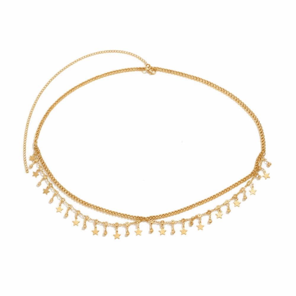 Shiny Rhinestone Belly Waist Chain Star Glitter Tassel Waistband Body Belt  Bikini Jewelry золотой