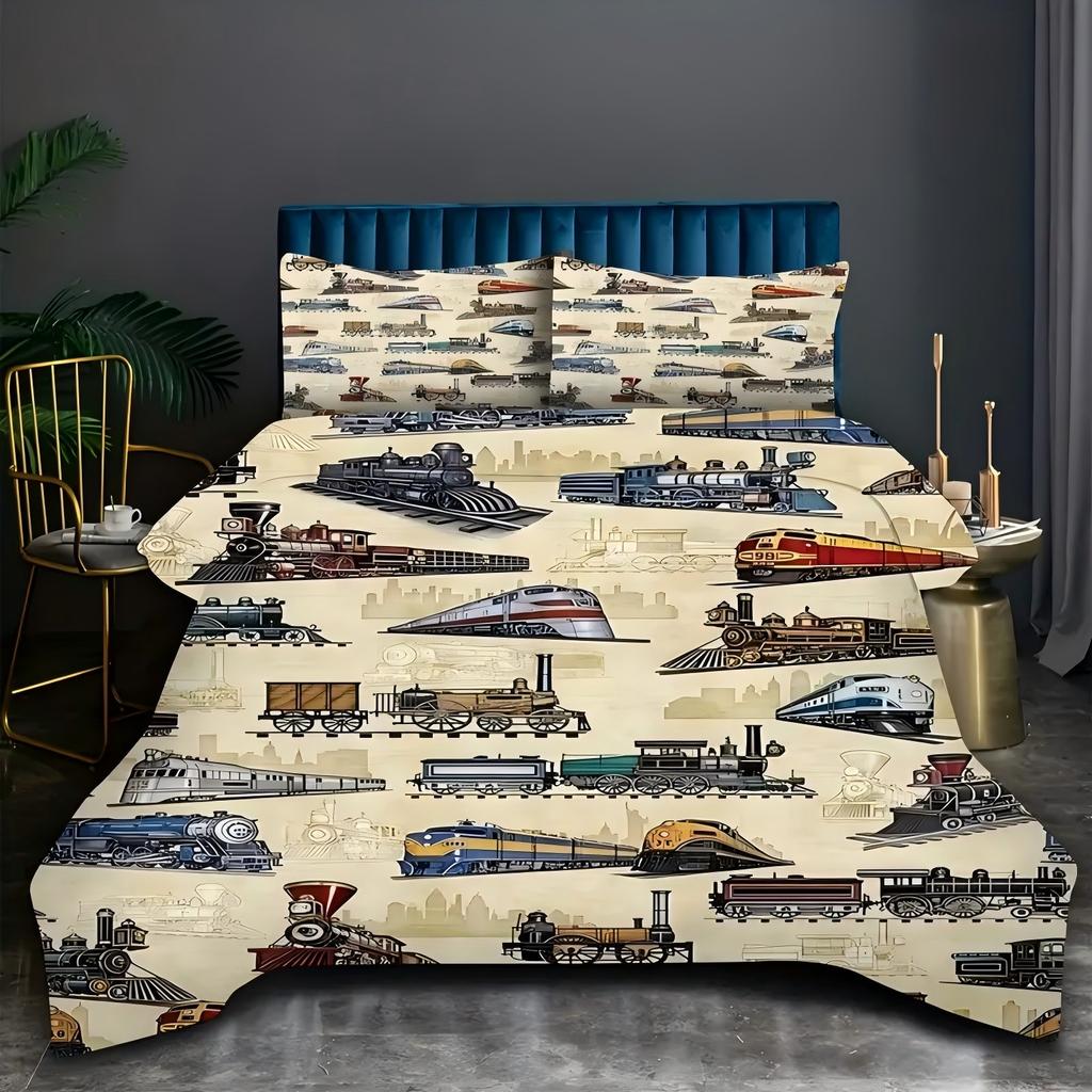 Comforter Vintage Painted Train Railway Pattern 3D Printed Simple Style Bedding Set Soft Comfortable S
