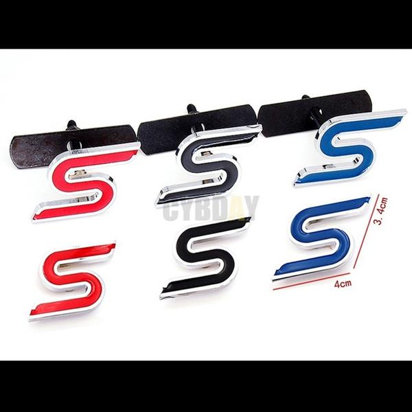 S Chrome Metal Car Front Hood Grille Emblem Badge Rear Trunk Car Stickers Car Styling