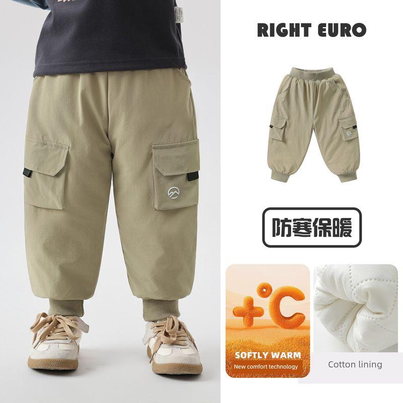 Boys' Mountain-Style Workwear Cotton Pants, Thick Woven Trousers, Winter 2025 New Children's Clothing, Baby Winter Warm Pants