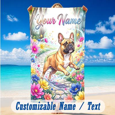 Dog Theme Beach Towel Personalized Custom Name & Text Soft Quick Dry Beach Towel for Swimming Travel