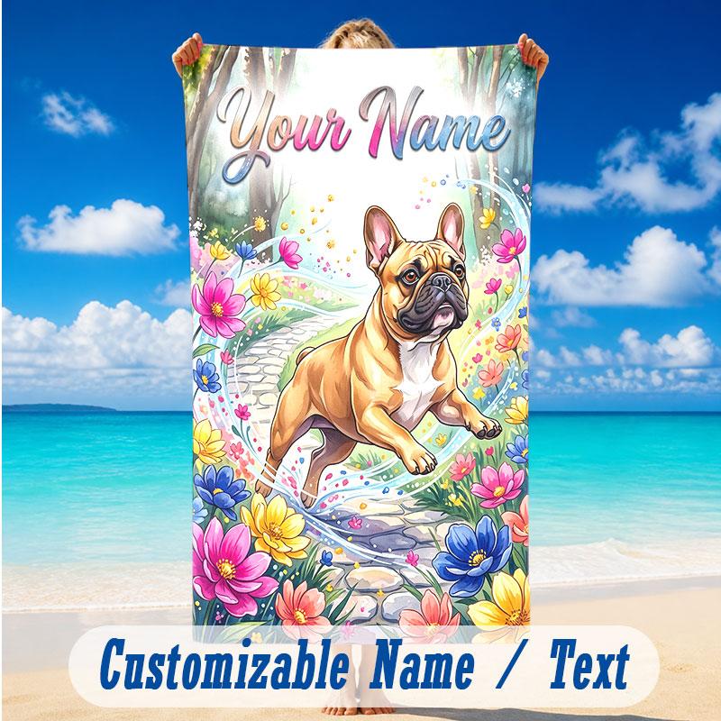 Dog Theme Beach Towel Personalized Custom Name & Text Soft Quick Dry Beach Towel for Swimming Travel