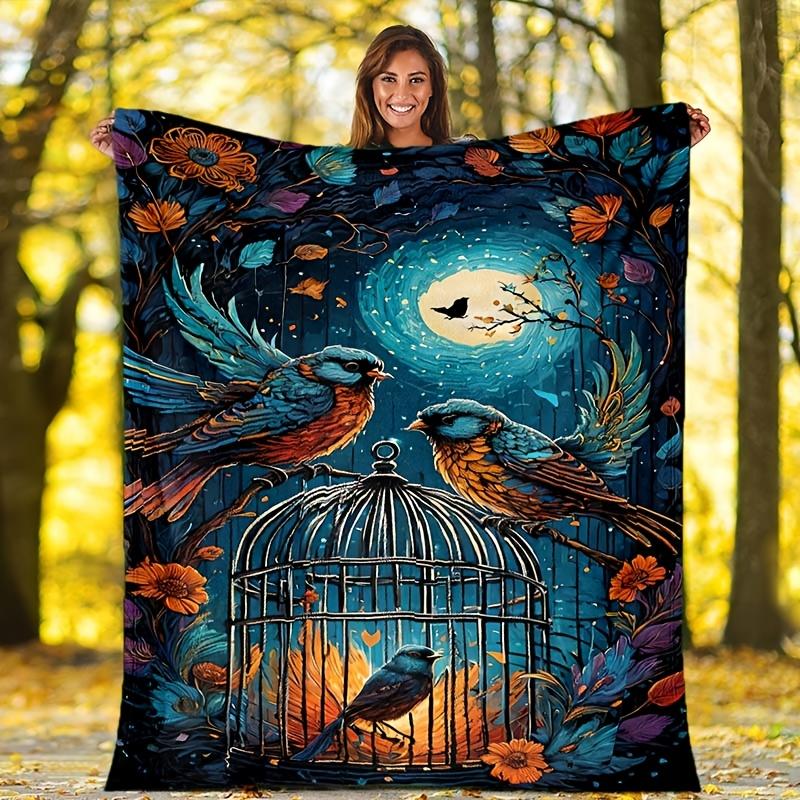 

1pc Beautiful Bird Print Blanket, Soft Warm Throw Blanket Nap Blanket for Couch Sofa Office Bed Camping Travel, Multi-purpose Gift Blanket 130cmx150cm