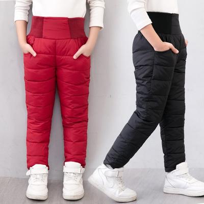 Casual Girl Boy Winter Pants Cotton Padded Thick Warm Trousers Waterproof Pants Elastic High Waisted Baby Kid Pant