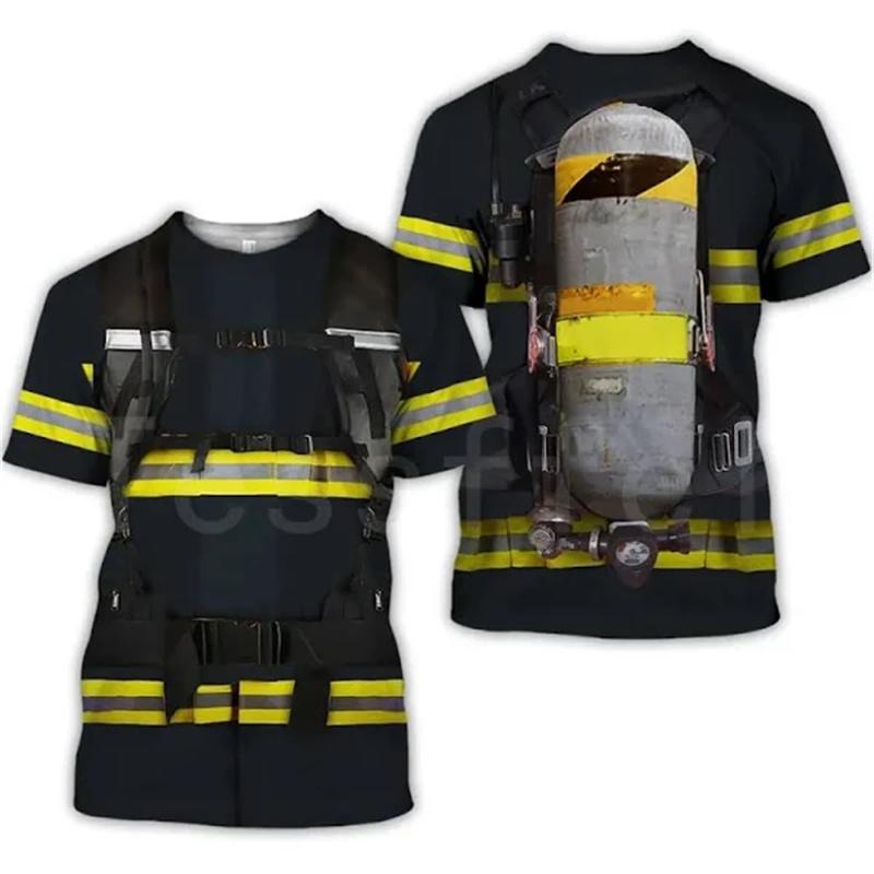 Sommer 3D Feuerwehrwehrmann Aufdruck T-Shirt Kinder Mode Streetwear Kurze Ärmel Harajuku Kleidung Fitnessstudio T-Shirts Für Männer T-Shirts